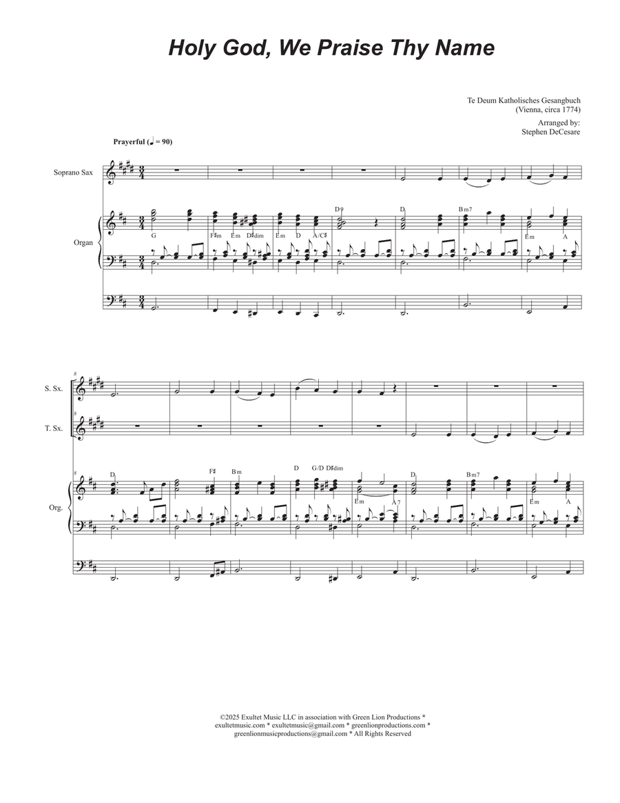 Holy God, We Praise Thy Name (Duet for Soprano and Tenor Saxophone) Woodwind Duet scores gallery preview page 1