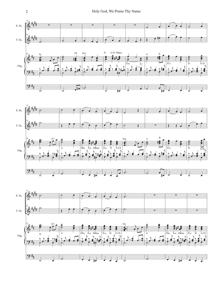 Holy God, We Praise Thy Name (Duet for Soprano and Tenor Saxophone) Woodwind Duet scores gallery preview page 2