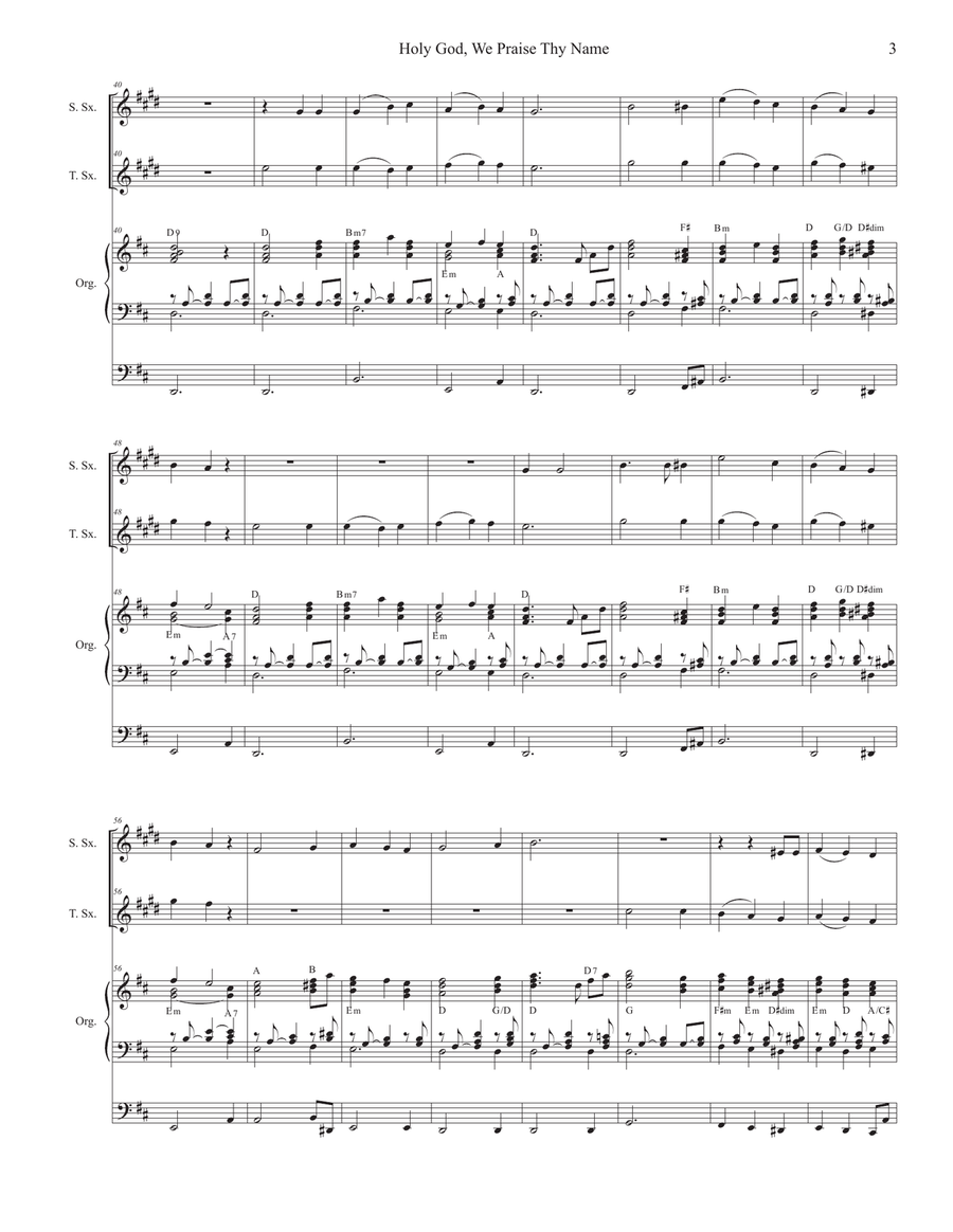 Holy God, We Praise Thy Name (Duet for Soprano and Tenor Saxophone) Woodwind Duet scores gallery preview page 3