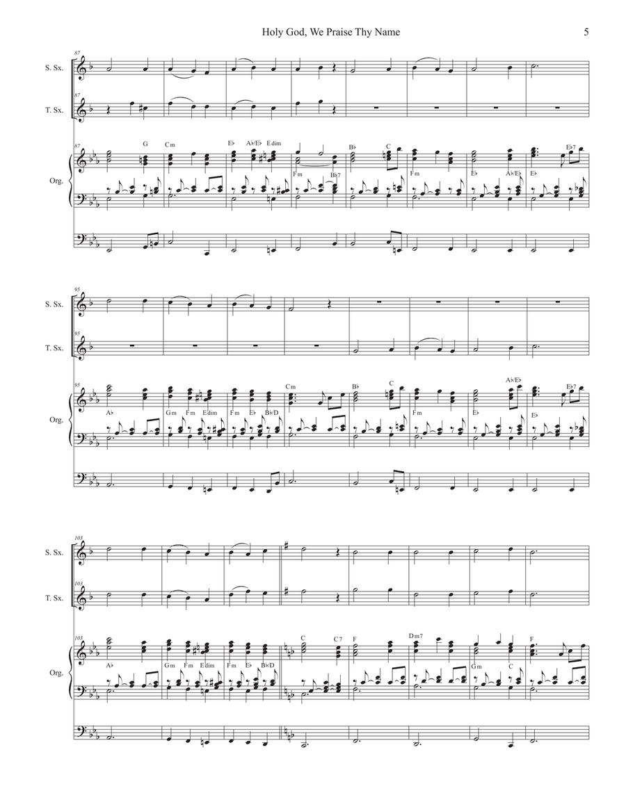 Holy God, We Praise Thy Name (Duet for Soprano and Tenor Saxophone) Woodwind Duet scores gallery preview page 5