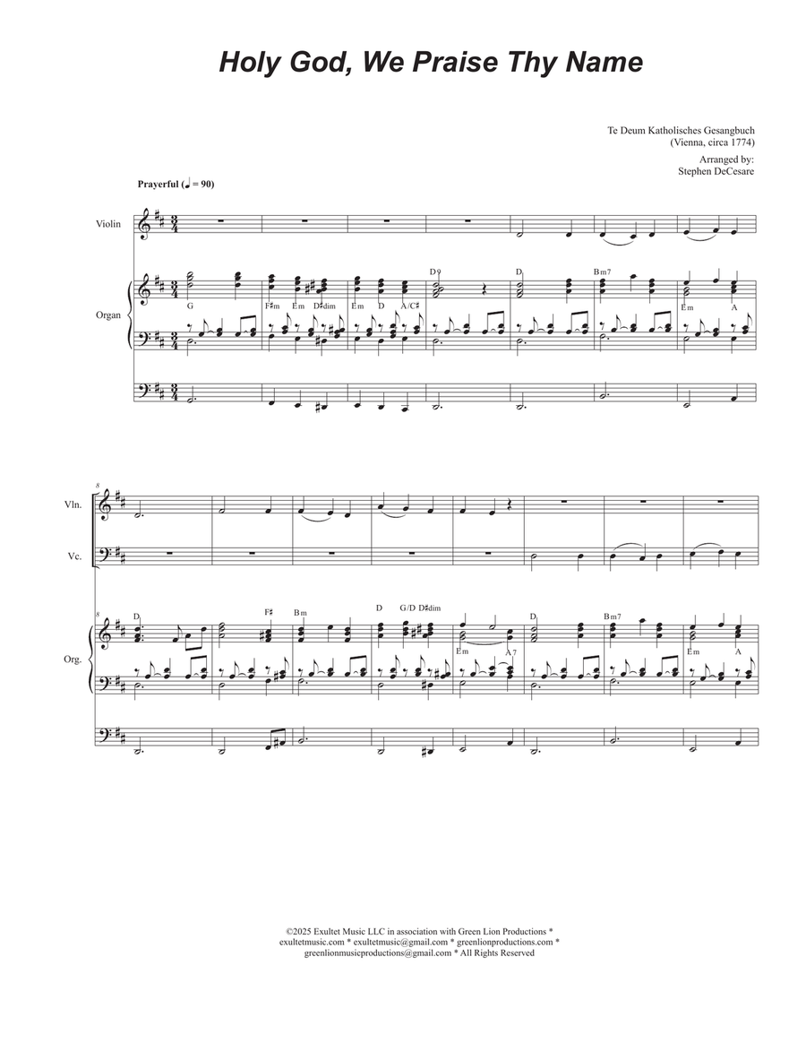 Holy God, We Praise Thy Name (Duet for Violin and Cello) String Duet scores gallery preview page 1