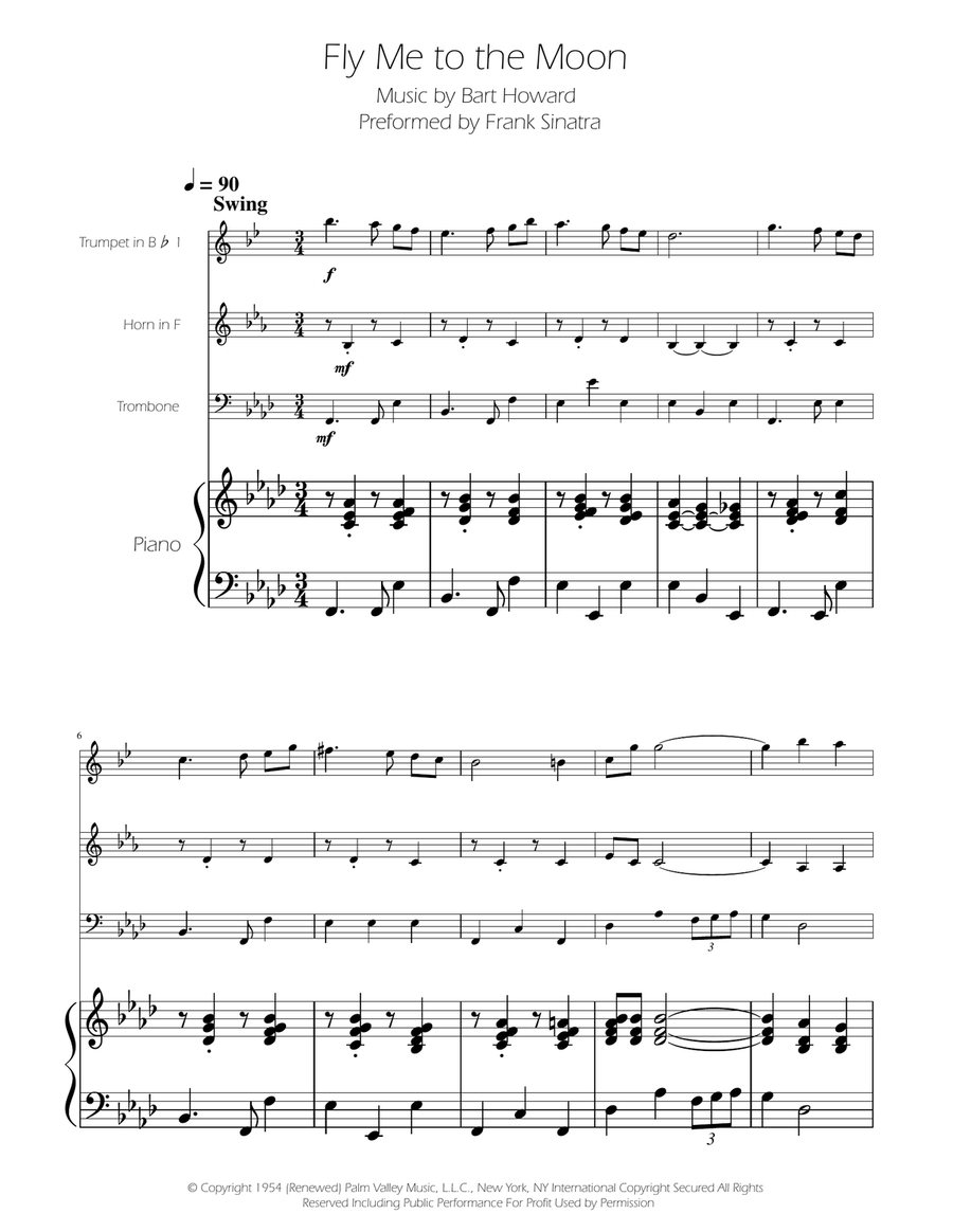Fly Me To The Moon (In Other Words) Brass Trio scores gallery preview page 1