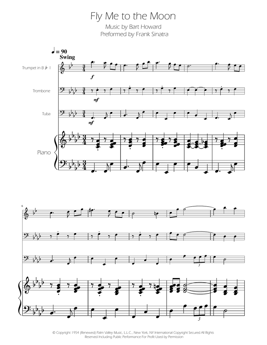 Fly Me To The Moon (In Other Words) Brass Trio scores gallery preview page 1