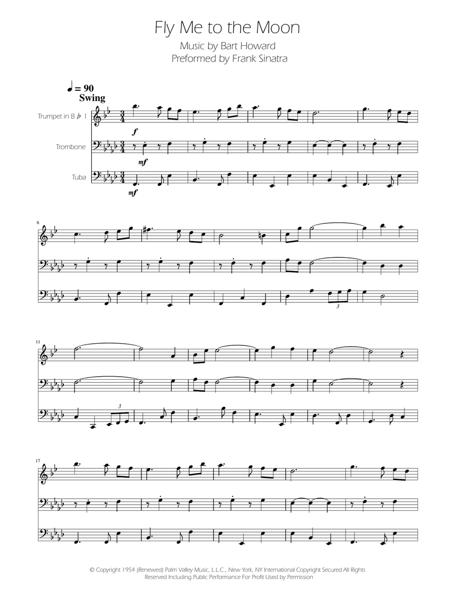 Fly Me To The Moon (In Other Words) Brass Trio scores gallery preview page 1