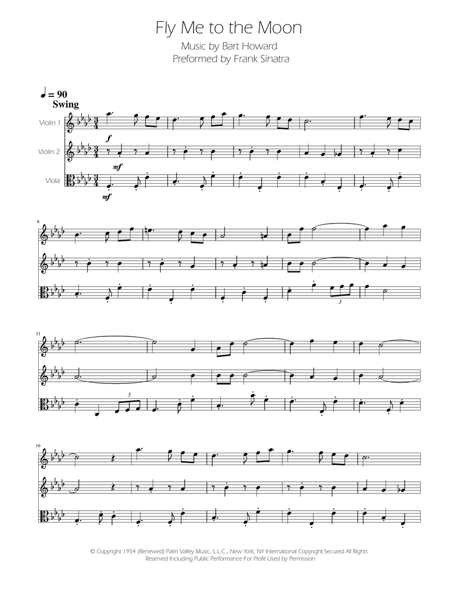 Fly Me To The Moon (In Other Words) String Trio scores gallery preview page 1