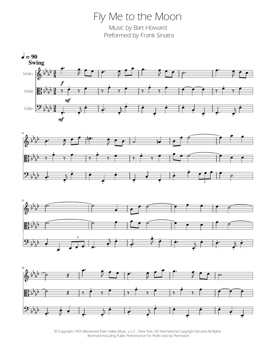 Fly Me To The Moon (In Other Words) String Trio scores gallery preview page 1