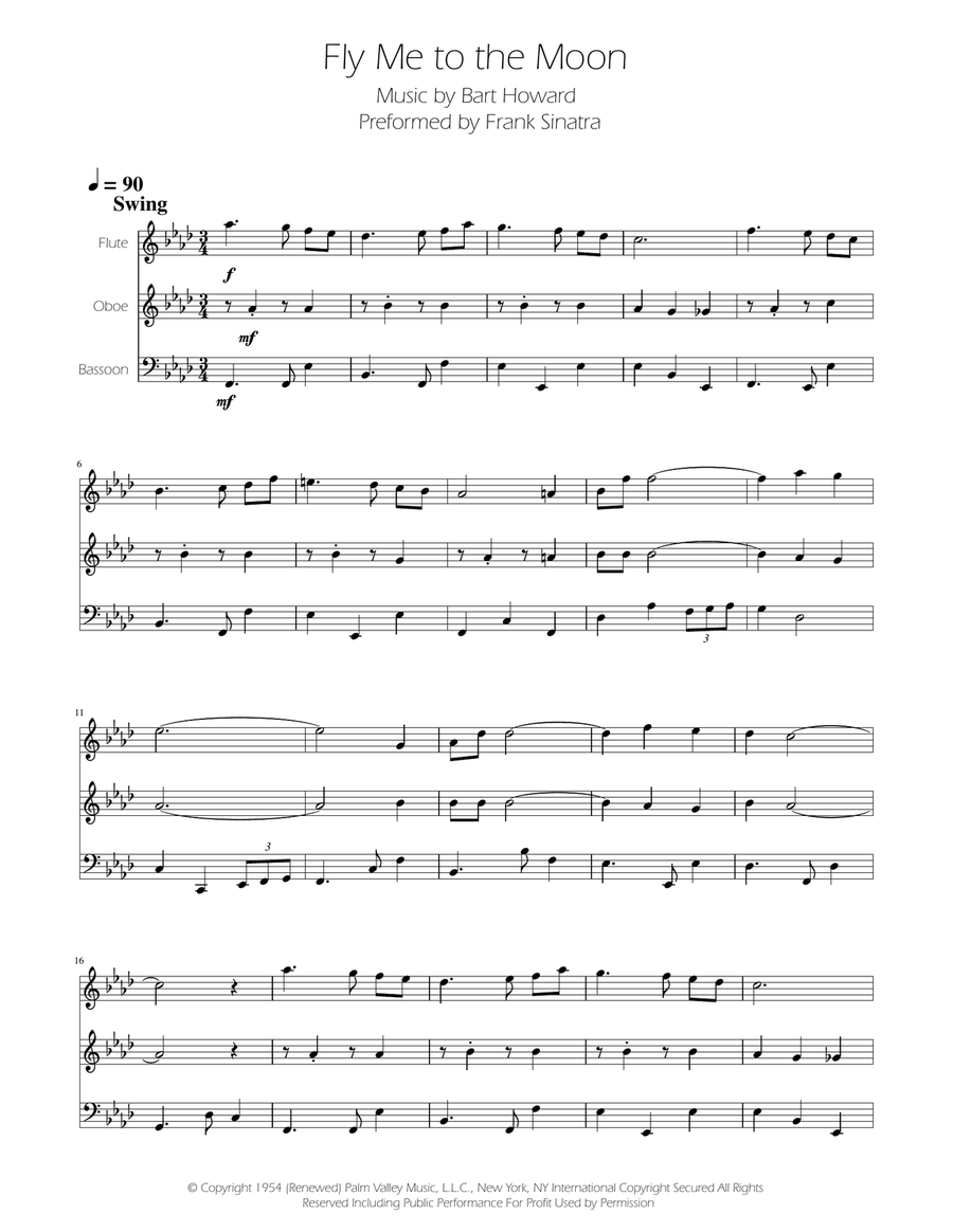 Fly Me To The Moon (In Other Words) Woodwind Trio scores gallery preview page 1