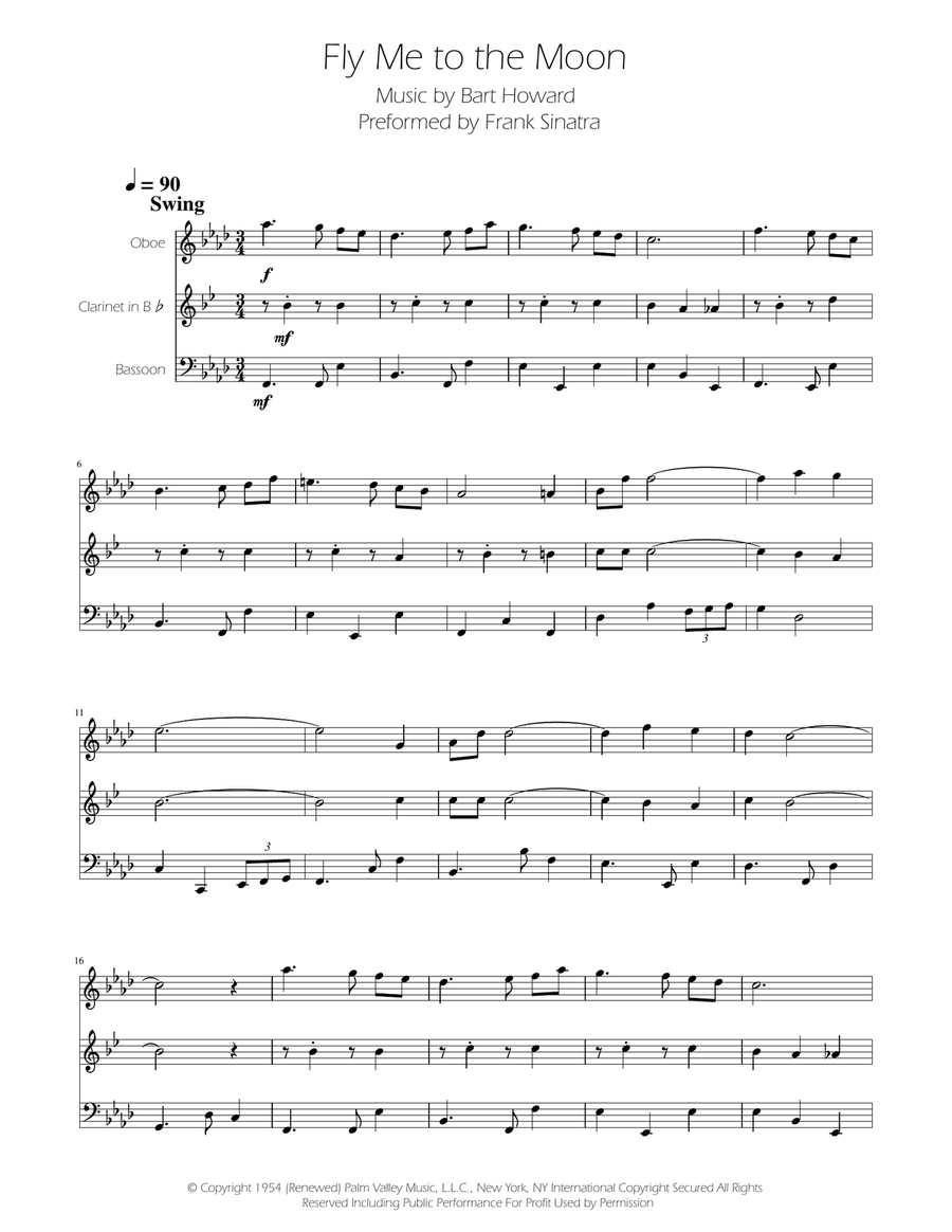 Fly Me To The Moon (In Other Words) Woodwind Trio scores gallery preview page 1