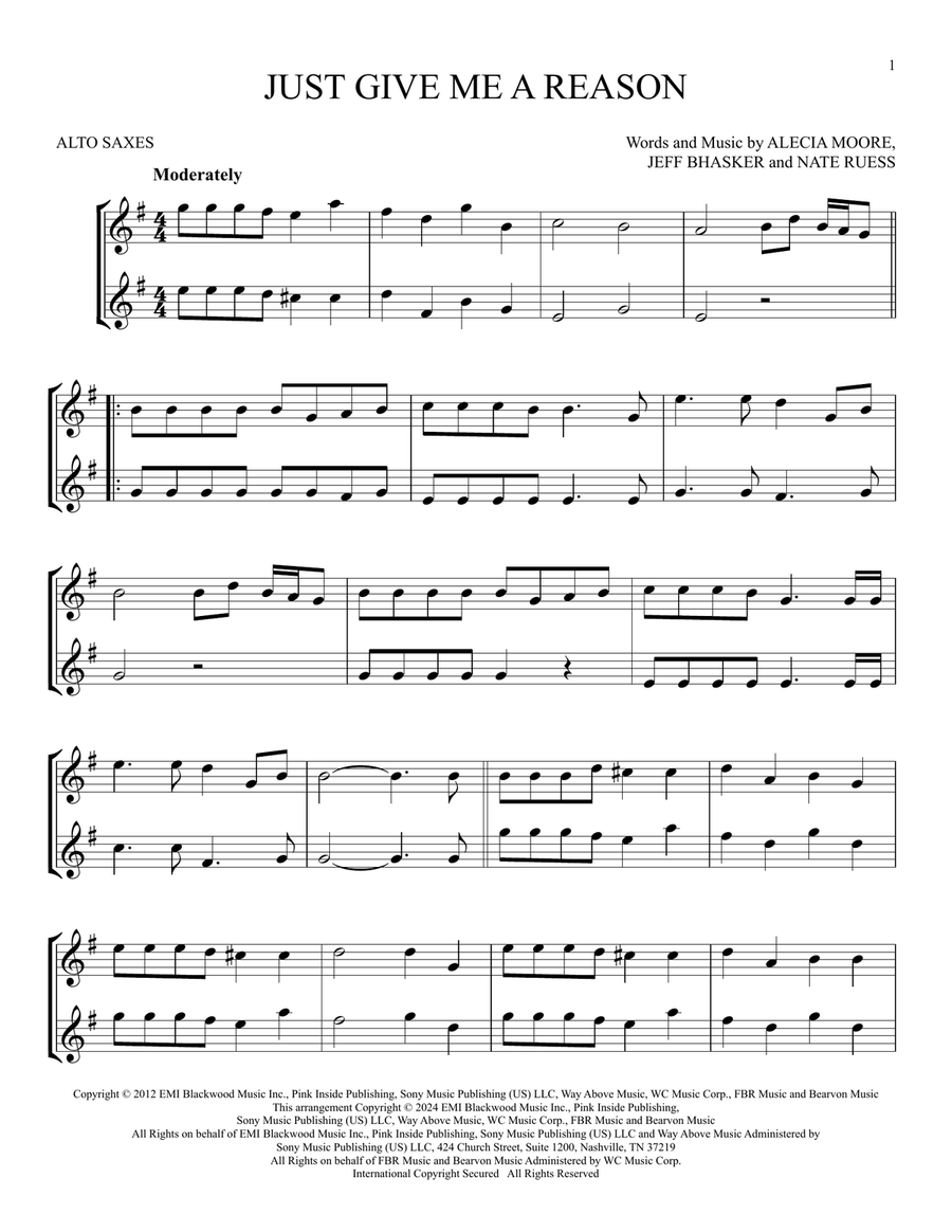 Just Give Me A Reason (feat. Nate Ruess) Woodwind Duet scores gallery preview page 1