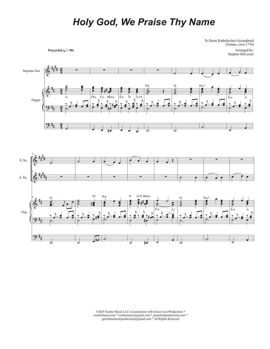Holy God, We Praise Thy Name (Duet for Soprano and Alto Saxophone) Woodwind Duet scores gallery preview page 1