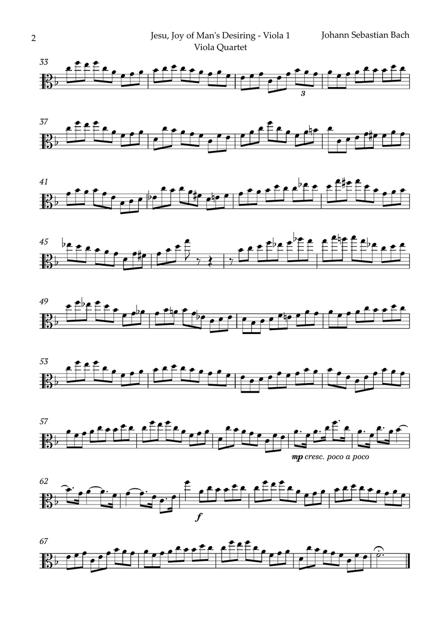 Jesu, Joy of Man's Desiring by Bach for Viola Quartet String Quartet scores gallery preview page 5