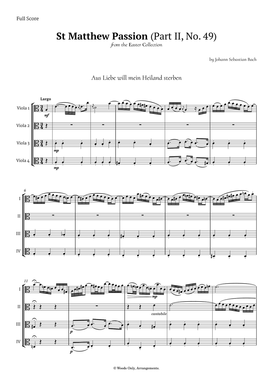 Aus Liebe will mein Heiland sterben by Bach for Viola Quartet String Quartet scores gallery preview page 1