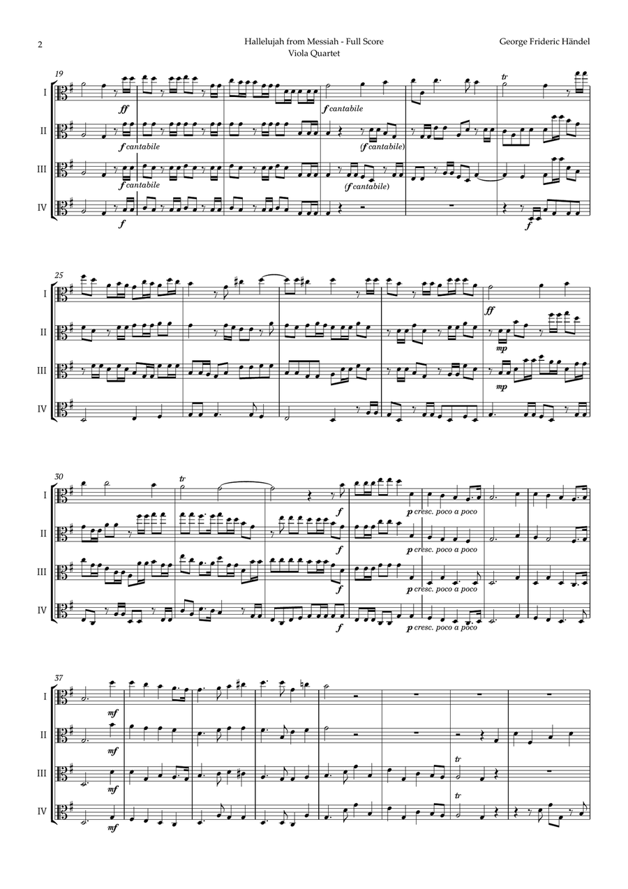 Hallelujah by Friedrich Händel for Viola Quartet String Quartet scores gallery preview page 2