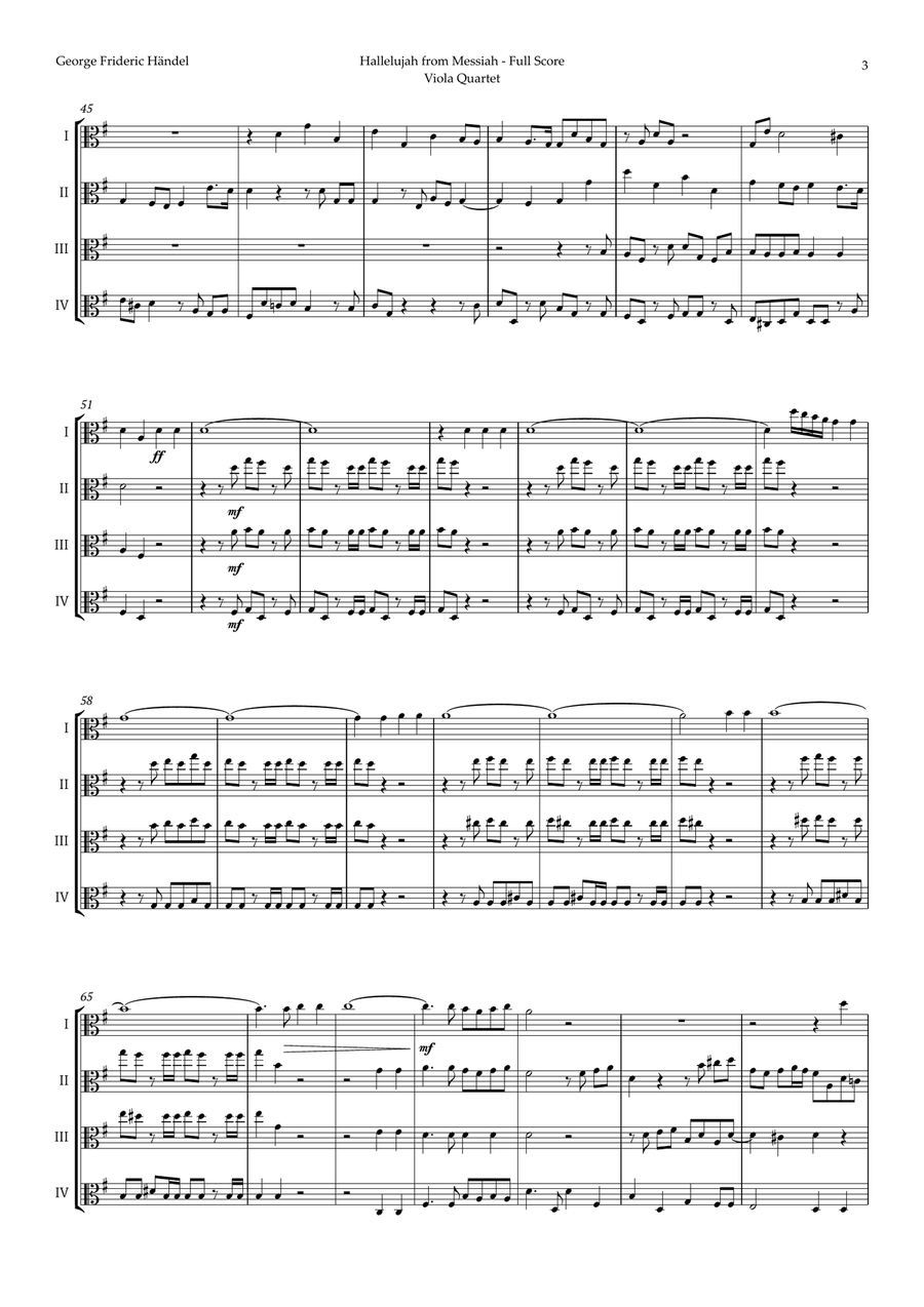 Hallelujah by Friedrich Händel for Viola Quartet String Quartet scores gallery preview page 3