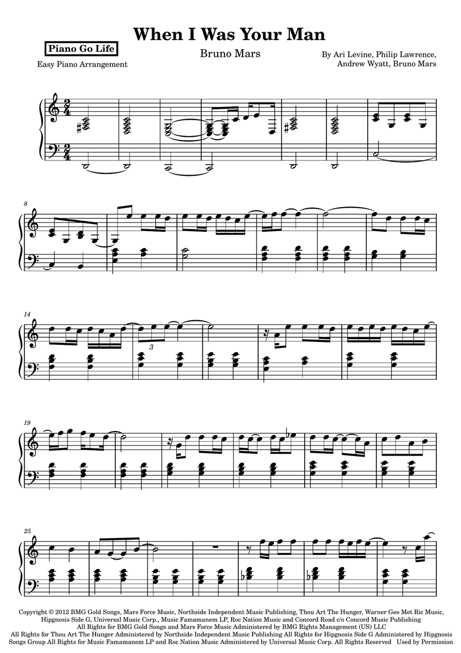 When I Was Your Man When I Was Your Man Easy Piano scores gallery preview page 1