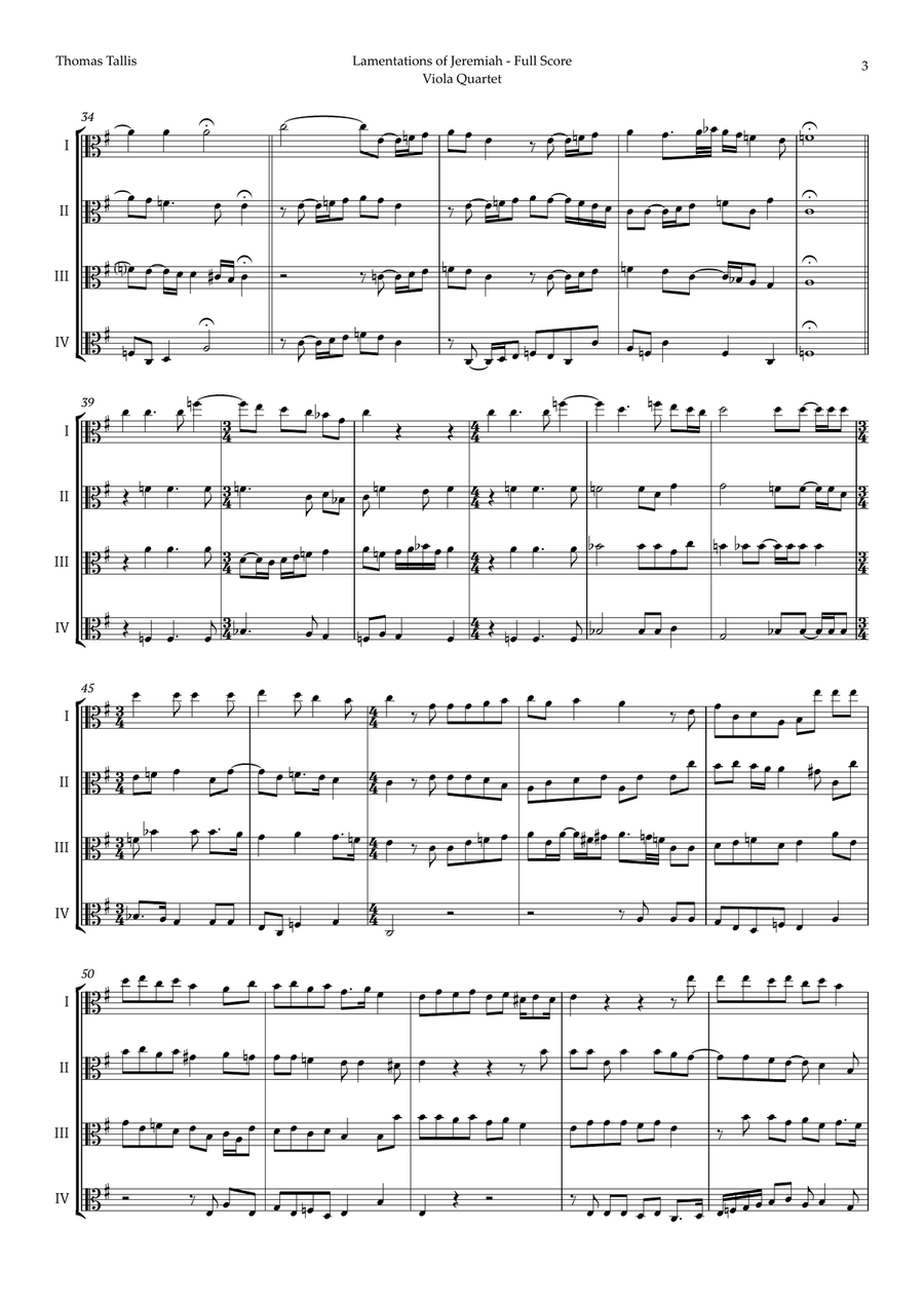 Lamentations of Jeremiah by Thomas Tallis for Viola Quartet String Quartet scores gallery preview page 3