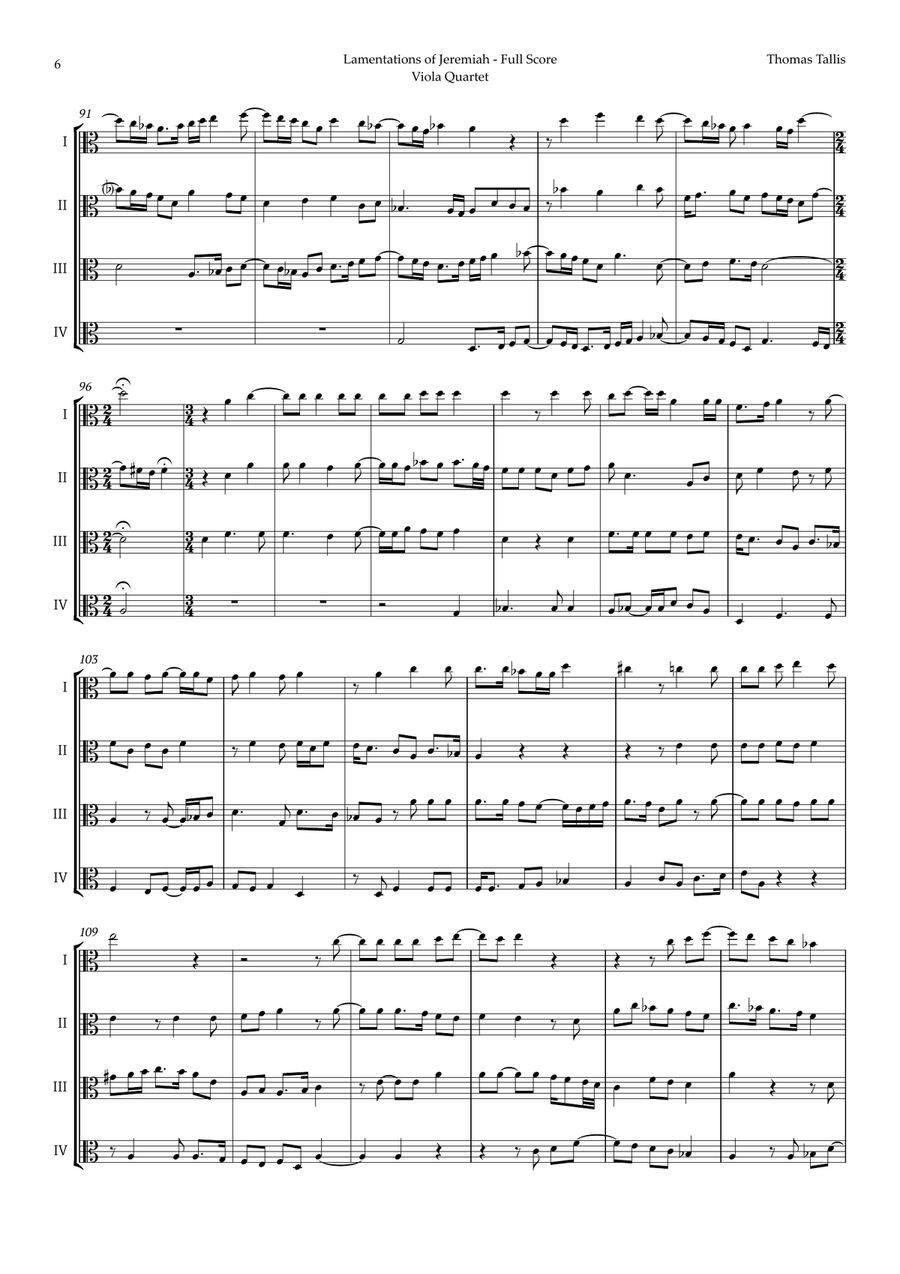 Lamentations of Jeremiah by Thomas Tallis for Viola Quartet String Quartet scores gallery preview page 6