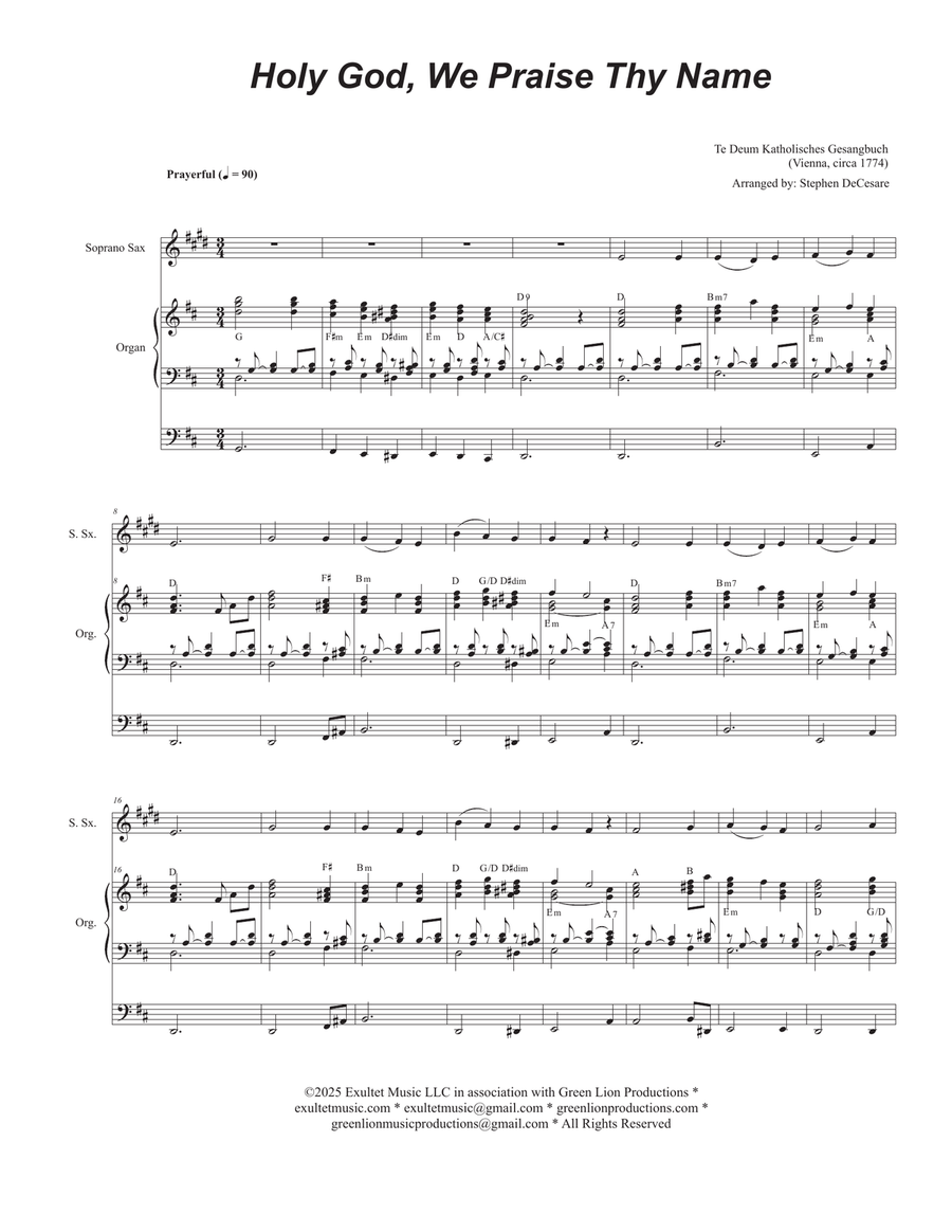 Holy God, We Praise Thy Name (Soprano Saxophone and Organ) Soprano Saxophone scores gallery preview page 1