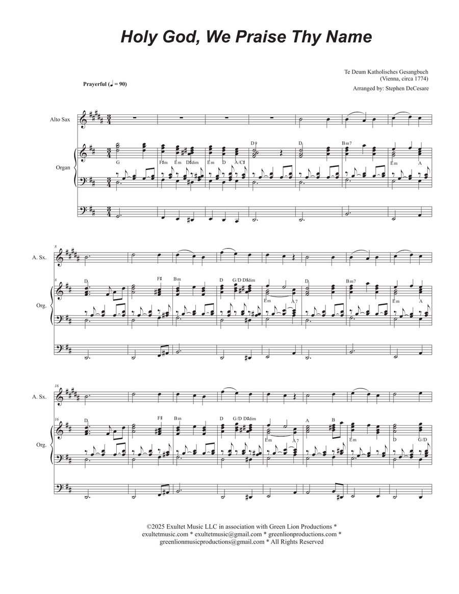 Holy God, We Praise Thy Name (Alto Saxophone and Organ) Alto Saxophone scores gallery preview page 1