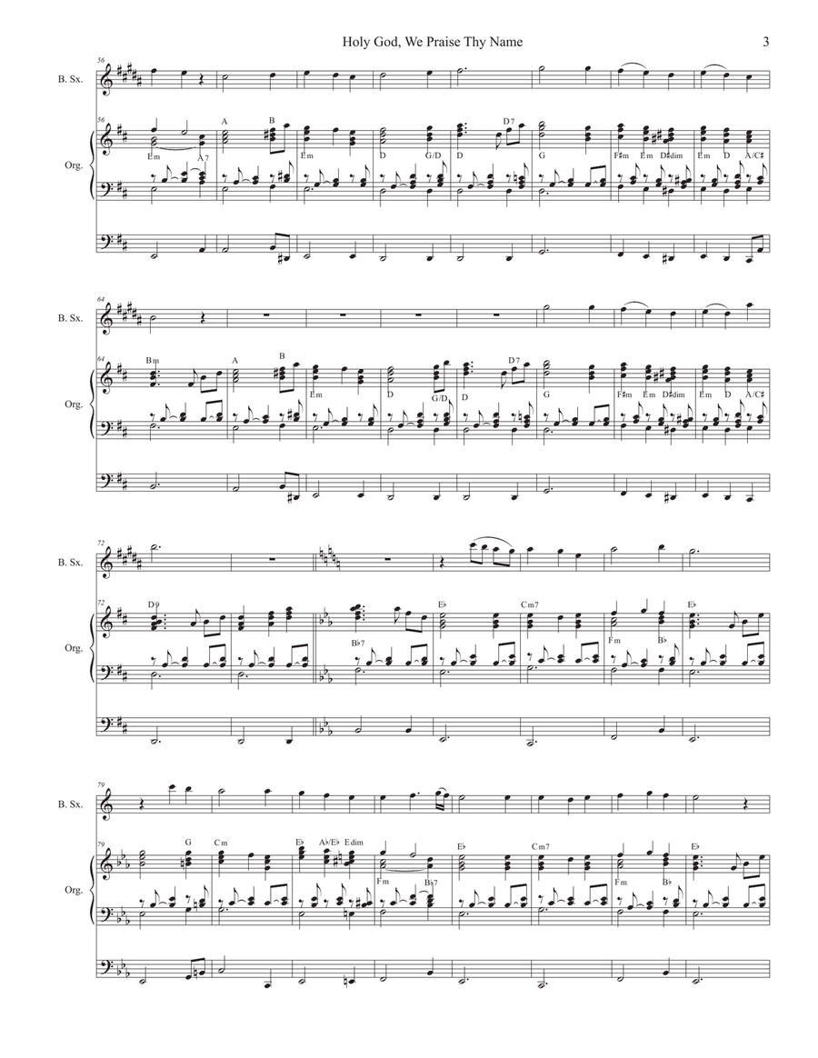 Holy God, We Praise Thy Name (Baritone Saxophone and Organ) Baritone Saxophone scores gallery preview page 3