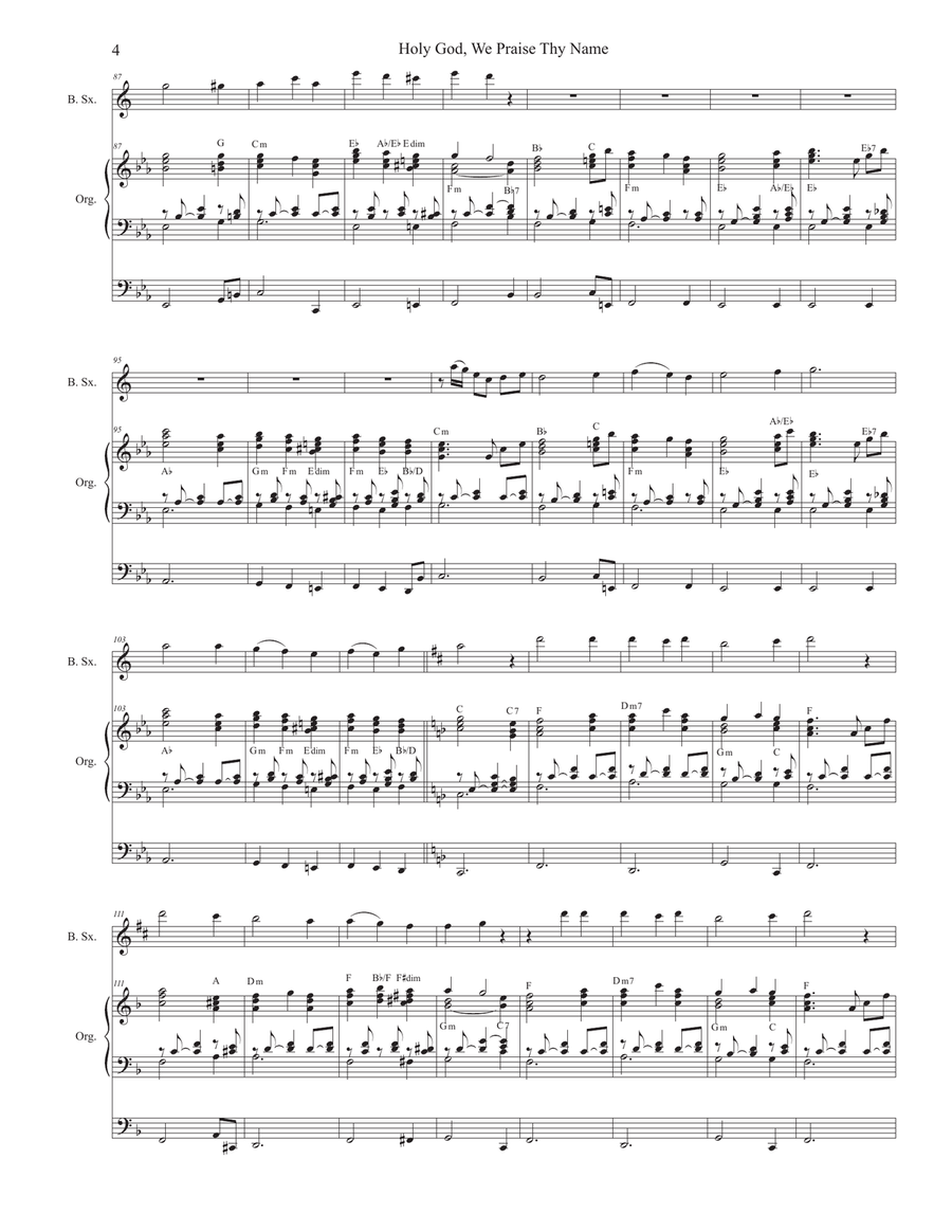 Holy God, We Praise Thy Name (Baritone Saxophone and Organ) Baritone Saxophone scores gallery preview page 4