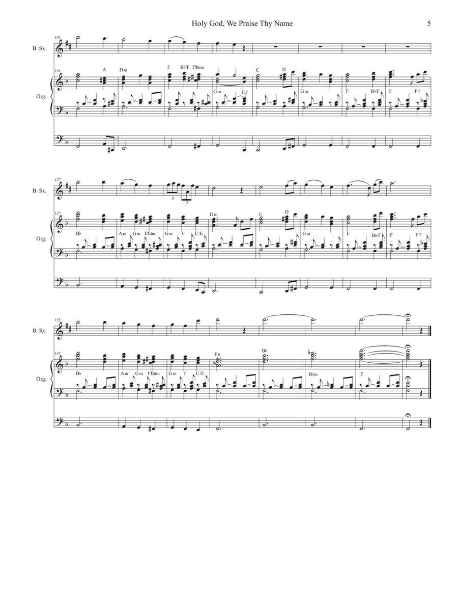 Holy God, We Praise Thy Name (Baritone Saxophone and Organ) Baritone Saxophone scores gallery preview page 5