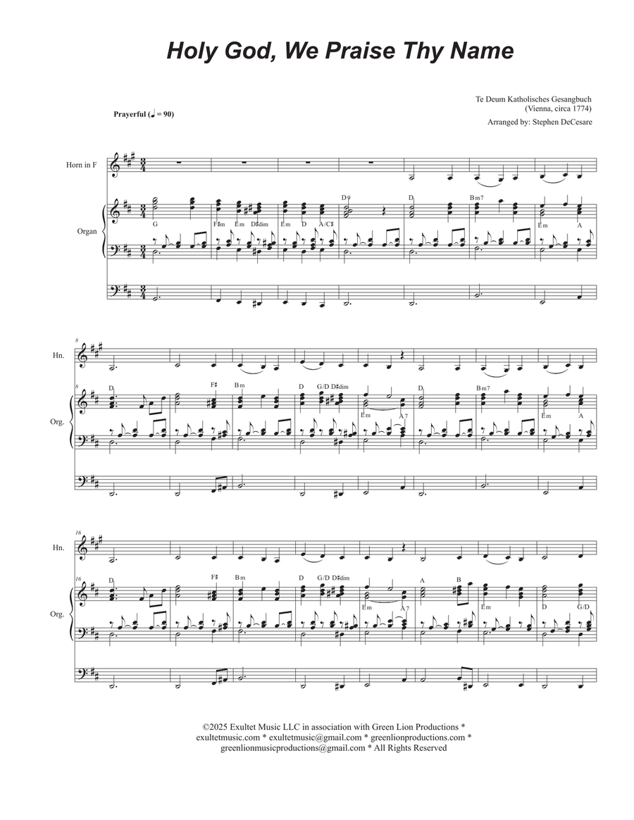 Holy God, We Praise Thy Name (French Horn solo and Organ) Organ scores gallery preview page 1