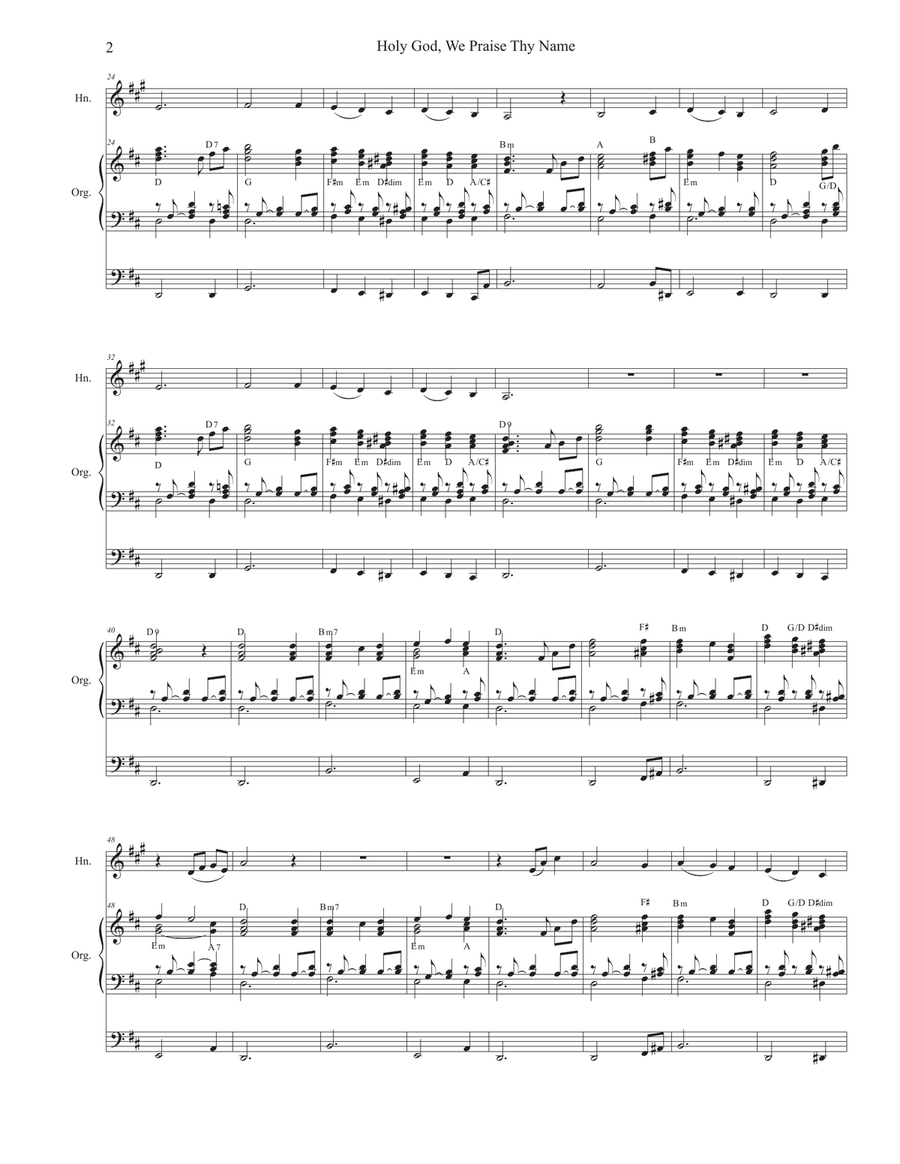 Holy God, We Praise Thy Name (French Horn solo and Organ) Organ scores gallery preview page 2