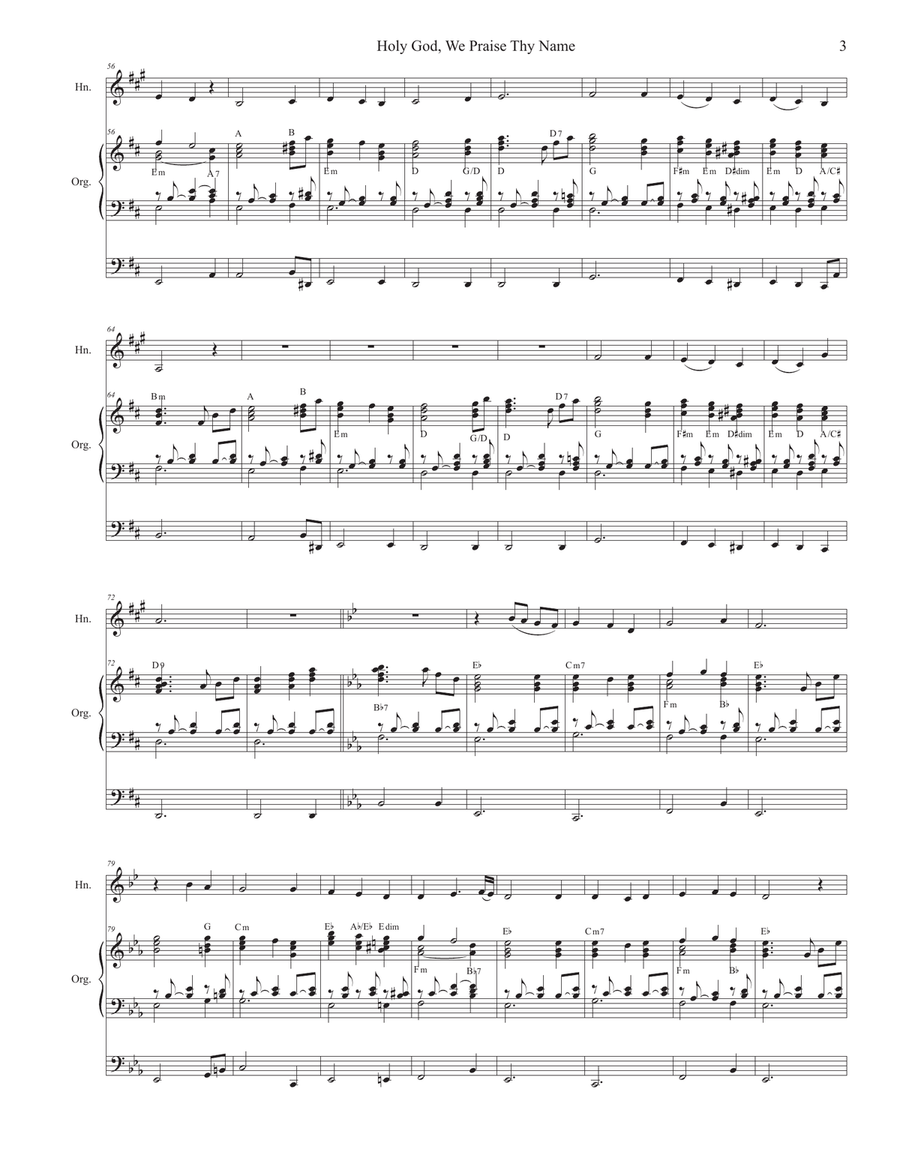 Holy God, We Praise Thy Name (French Horn solo and Organ) Organ scores gallery preview page 3