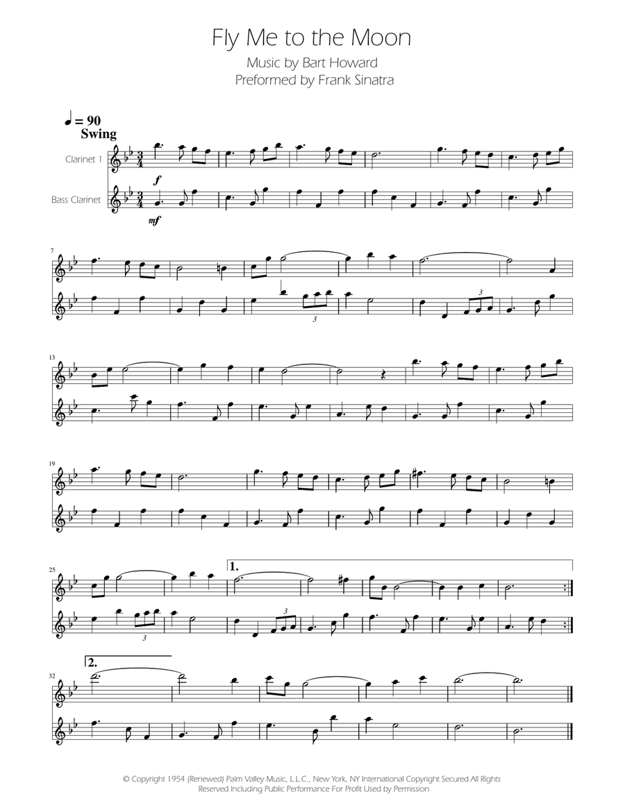 Fly Me To The Moon (In Other Words) Clarinet Duet scores gallery preview page 1