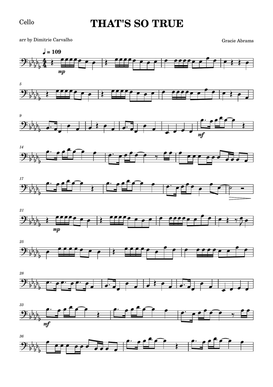 That's So True That's So True Cello Solo scores gallery preview page 1