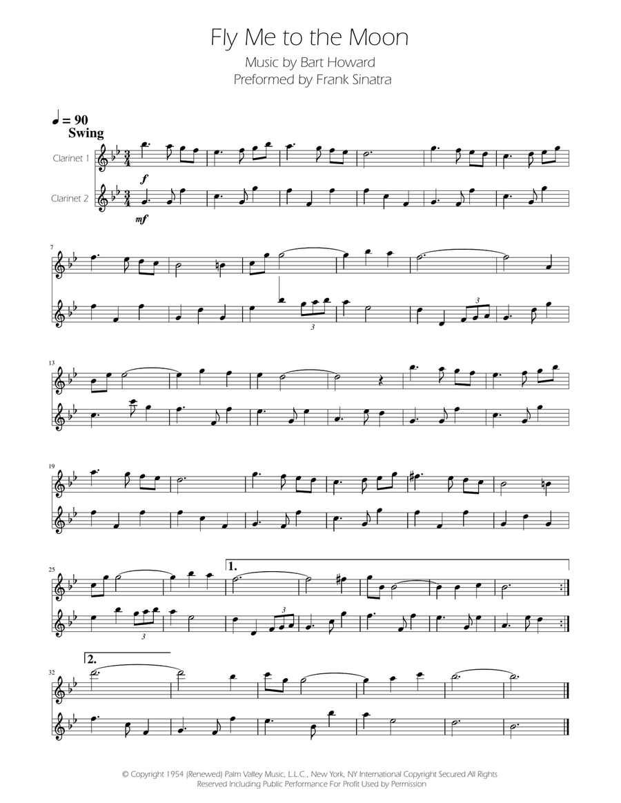 Fly Me To The Moon (In Other Words) Clarinet Duet scores gallery preview page 1