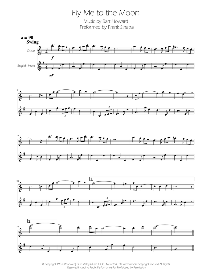 Fly Me To The Moon (In Other Words) Woodwind Duet scores gallery preview page 1