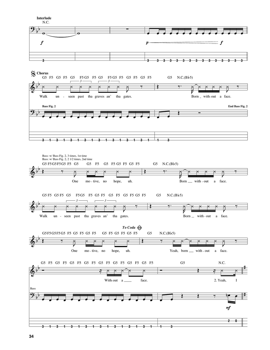 Without A Face Without A Face Bass Guitar Tablature scores gallery preview page 2
