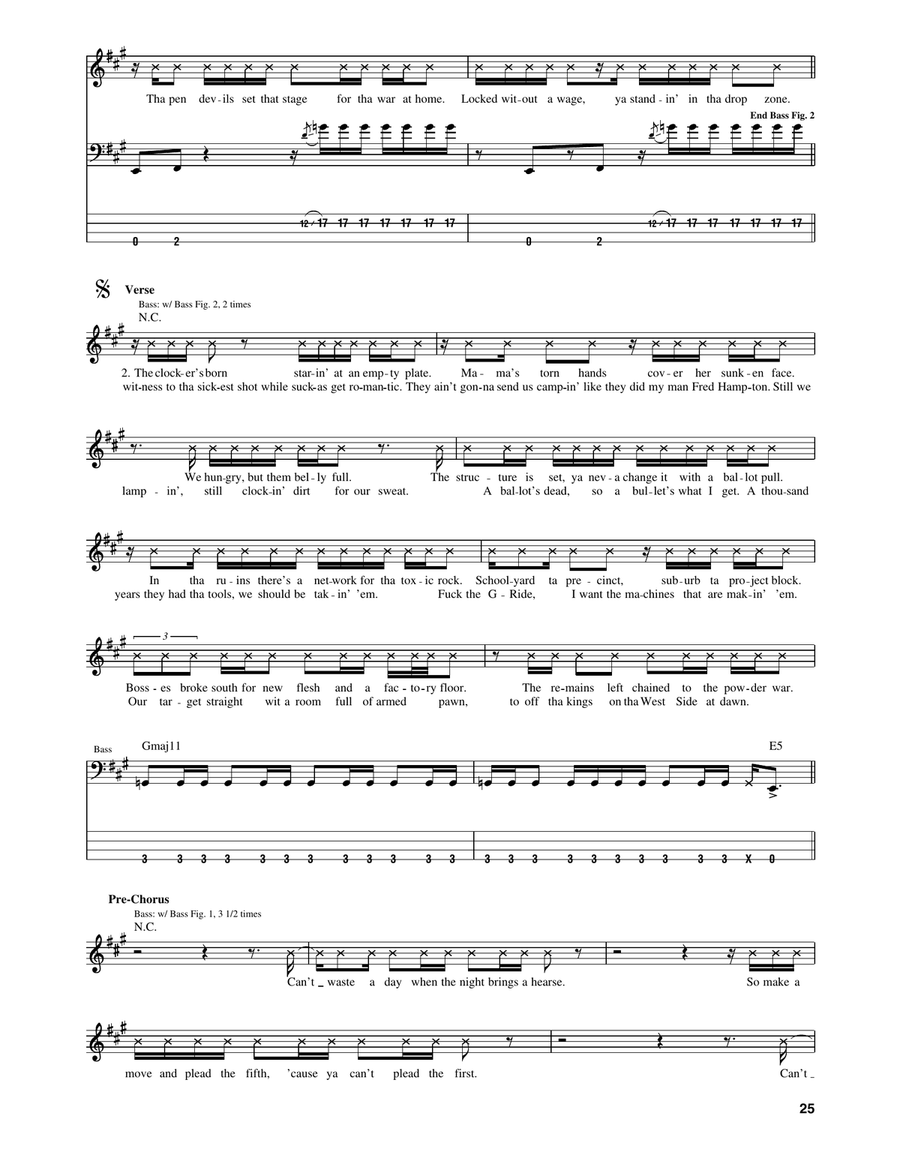 Down Rodeo by Rage Against The Machine Bass Guitar Tablature - Digital Sheet Music page 3