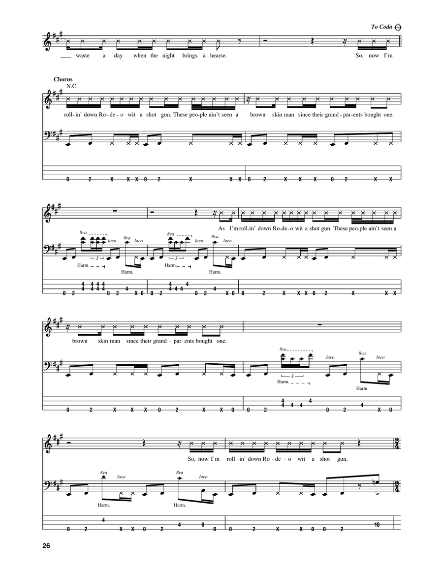 Down Rodeo by Rage Against The Machine Bass Guitar Tablature - Digital Sheet Music page 4
