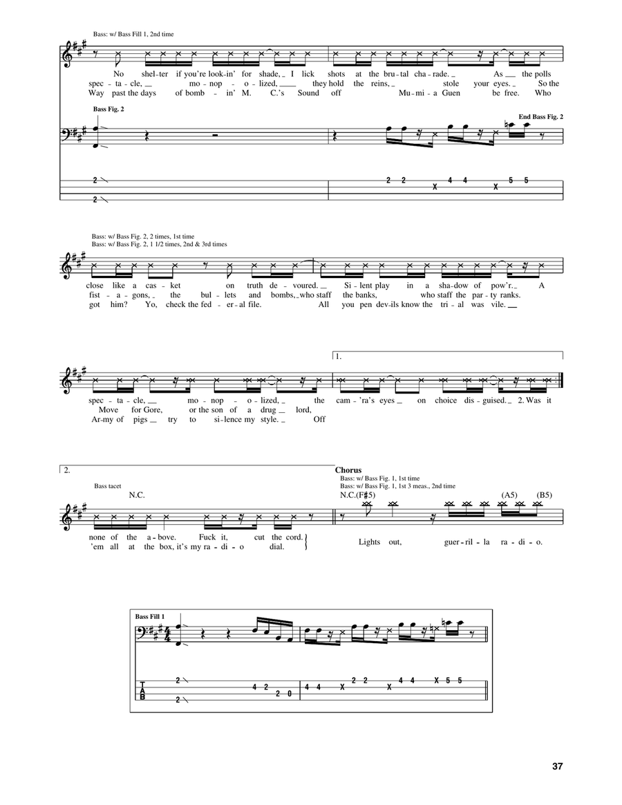 Guerrilla Radio Guerrilla Radio Bass Guitar Tablature scores gallery preview page 2
