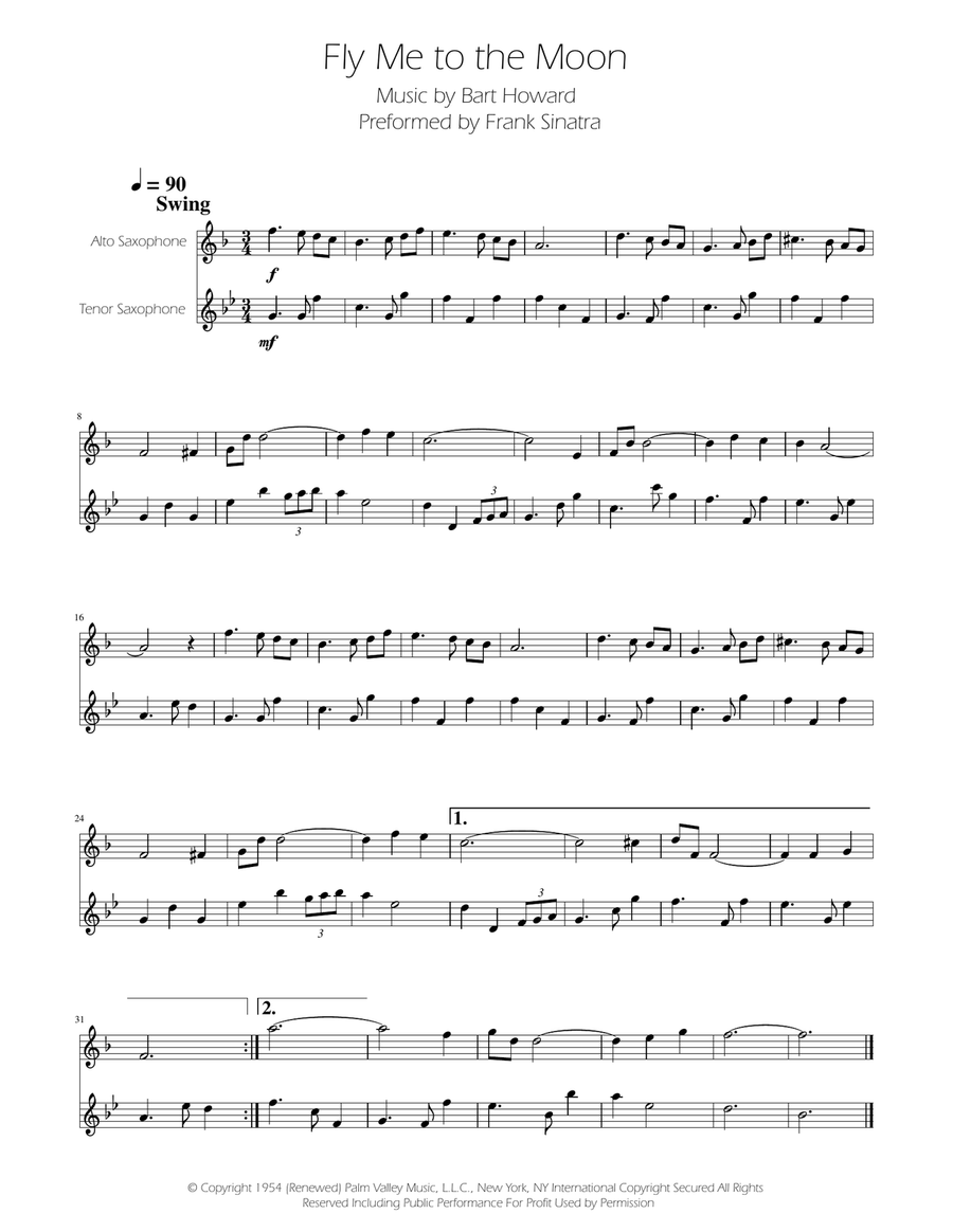 Fly Me To The Moon (In Other Words) Tenor Saxophone scores gallery preview page 1