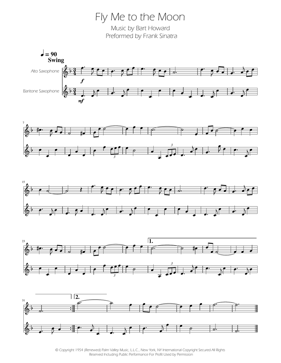 Fly Me To The Moon (In Other Words) Baritone Saxophone scores gallery preview page 1
