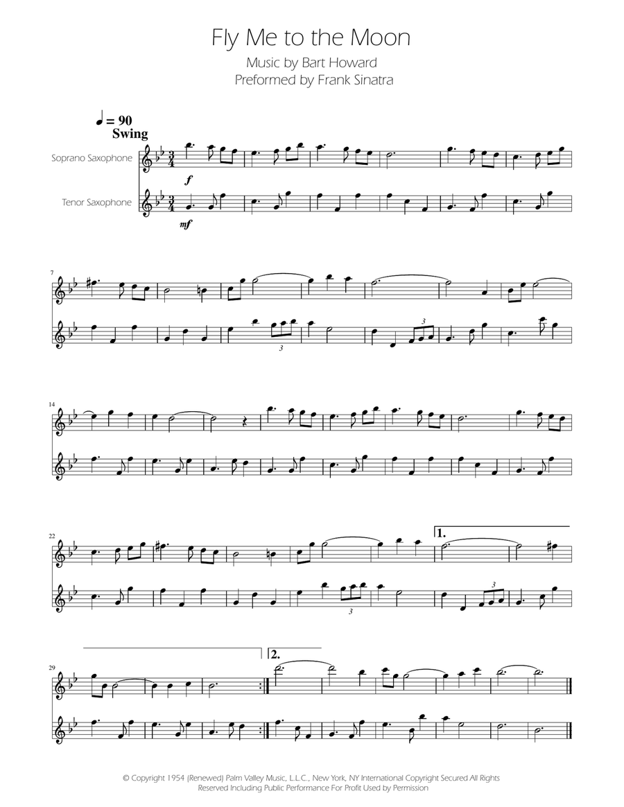 Fly Me To The Moon (In Other Words) Tenor Saxophone scores gallery preview page 1