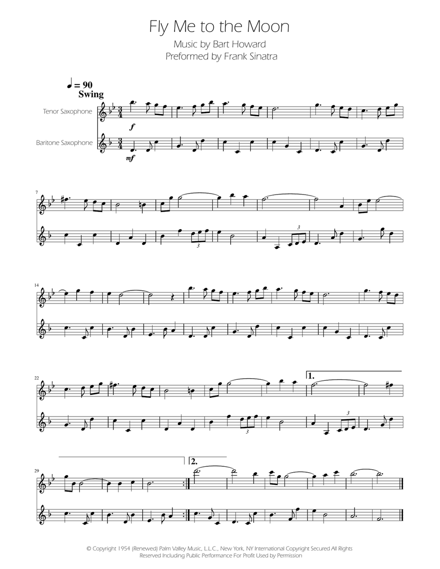 Fly Me To The Moon (In Other Words) Tenor Saxophone scores gallery preview page 1