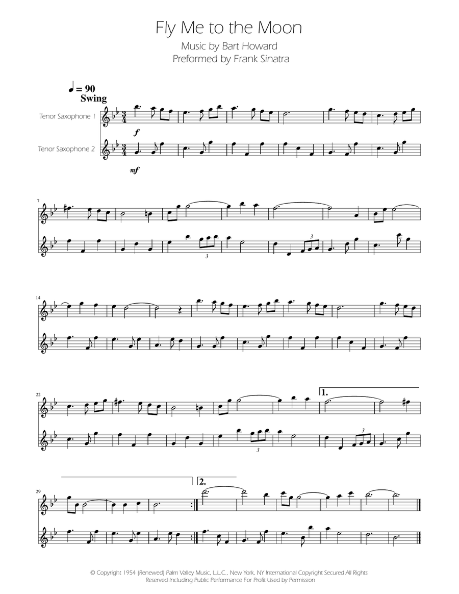 Fly Me To The Moon (In Other Words) Woodwind Duet scores gallery preview page 1