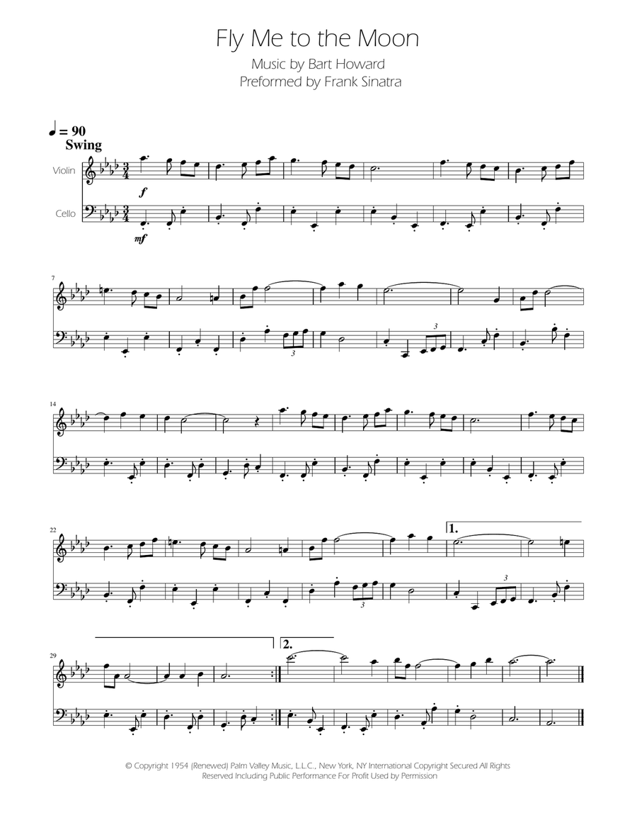 Fly Me To The Moon (In Other Words) String Duet scores gallery preview page 1