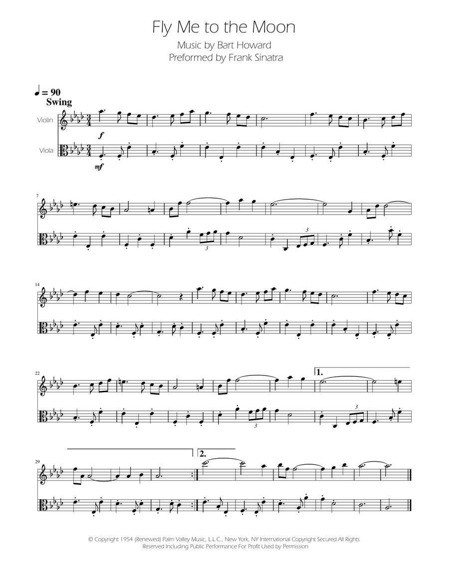 Fly Me To The Moon (In Other Words) String Duet scores gallery preview page 1