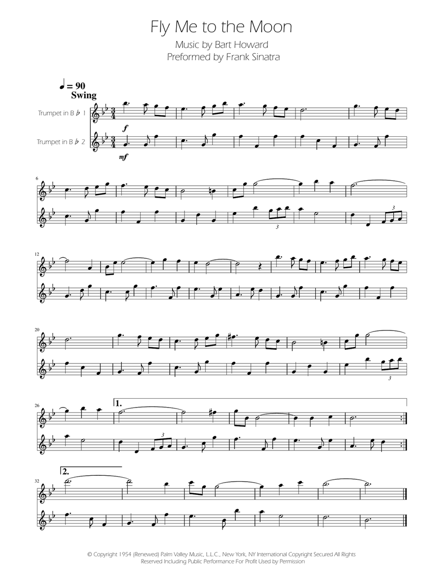 Fly Me To The Moon (In Other Words) Trumpet Duet scores gallery preview page 1