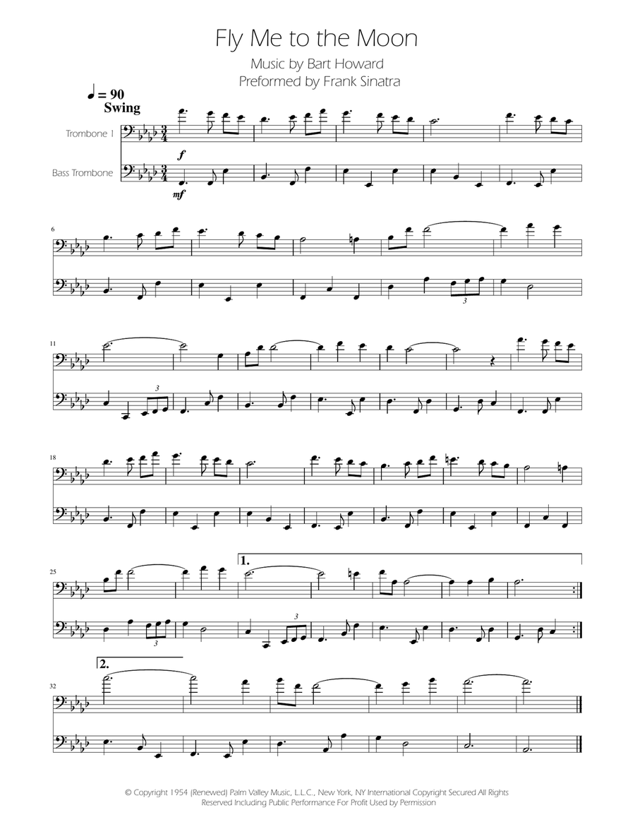 Fly Me To The Moon (In Other Words) Trombone Duet scores gallery preview page 1