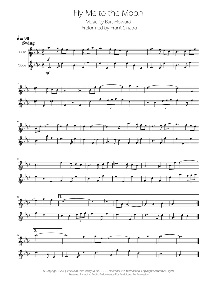 Fly Me To The Moon (In Other Words) Woodwind Duet scores gallery preview page 1