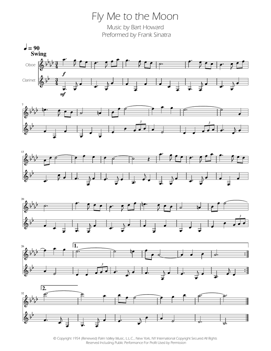 Fly Me To The Moon (In Other Words) Woodwind Duet scores gallery preview page 1