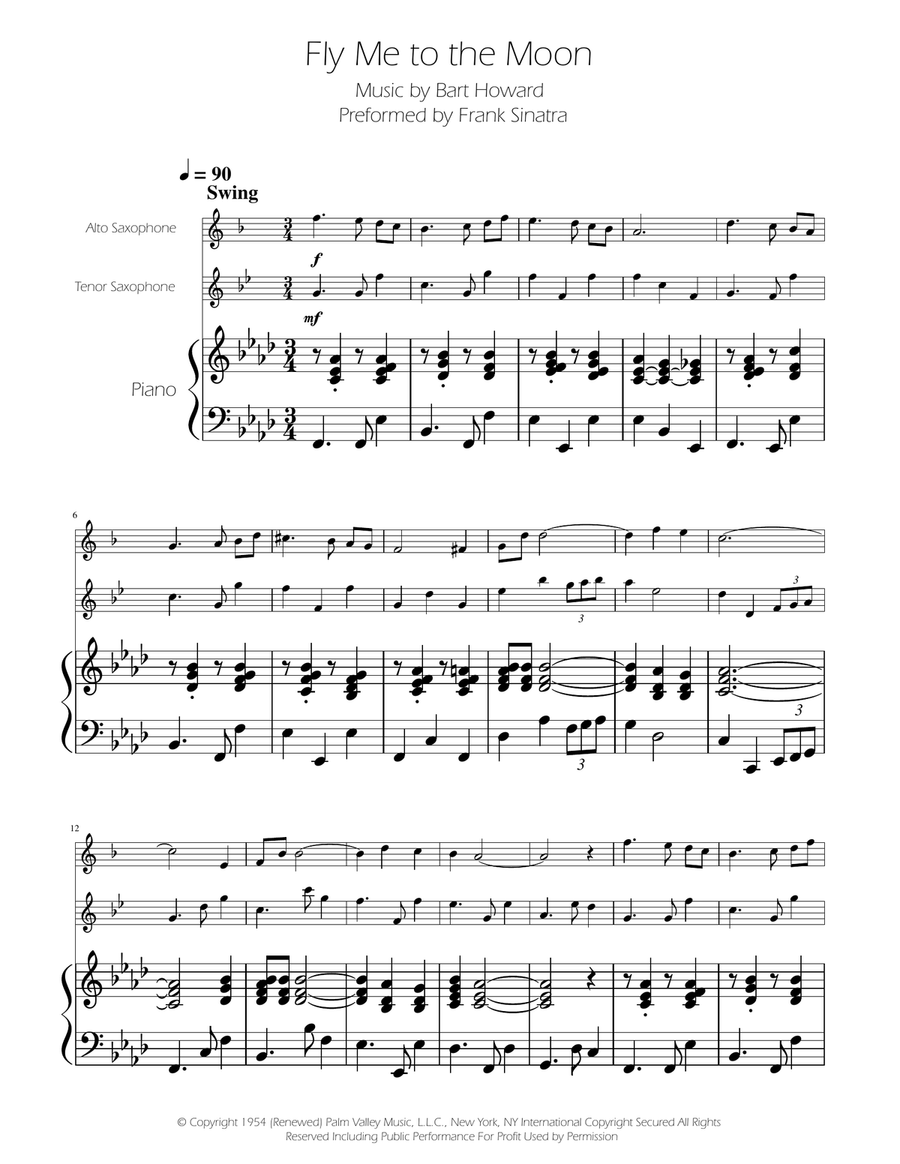 Fly Me To The Moon (In Other Words) Tenor Saxophone scores gallery preview page 1