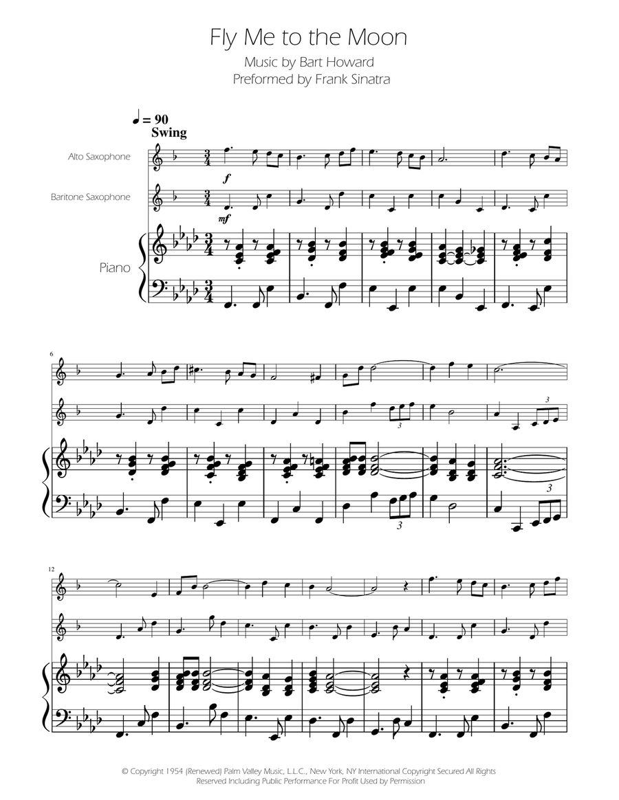 Fly Me To The Moon (In Other Words) Baritone Saxophone scores gallery preview page 1